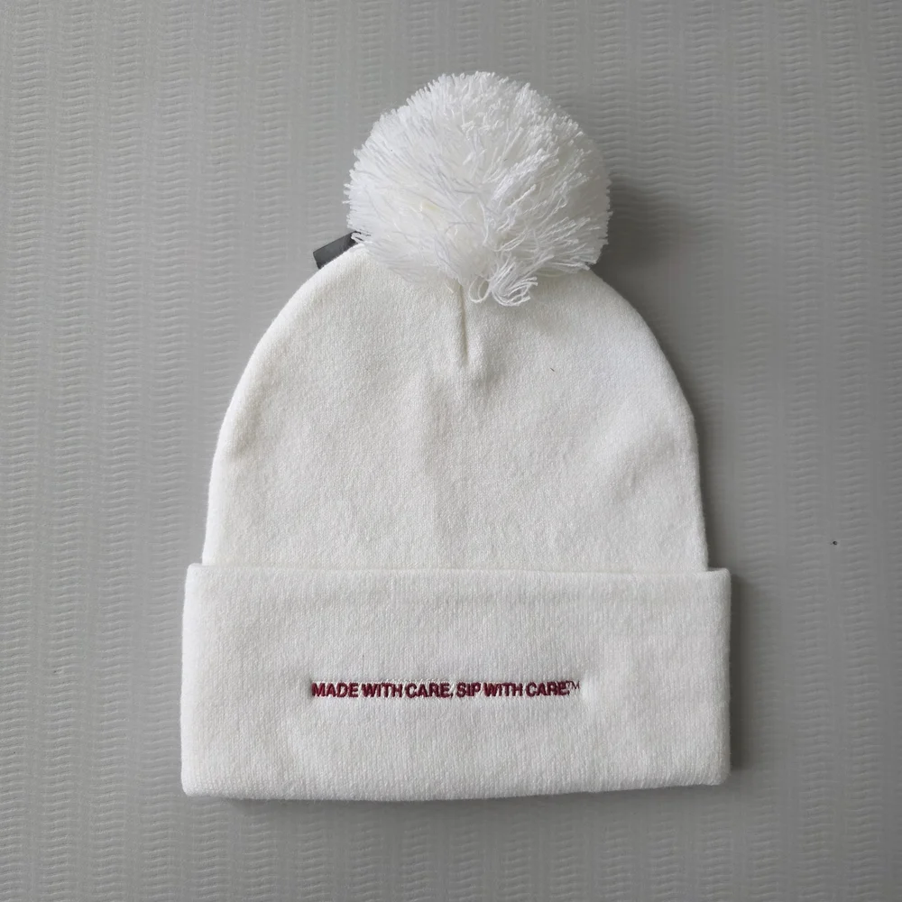 KBETHOS Branded Maker's Mark Unisex White Pom-Pom Beanie
